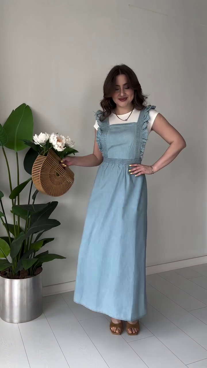 π Sky Breeze Ruffle Denim Maxi Dress π