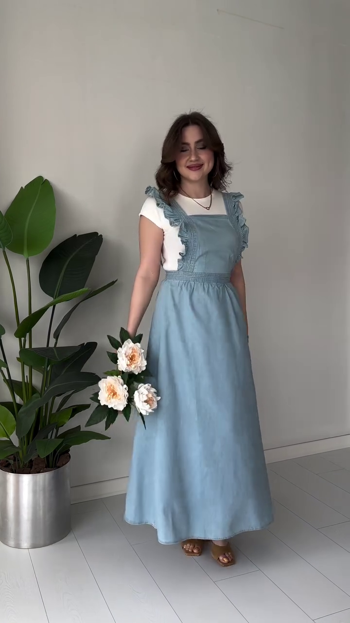 π Sky Breeze Ruffle Denim Maxi Dress π - Image 3