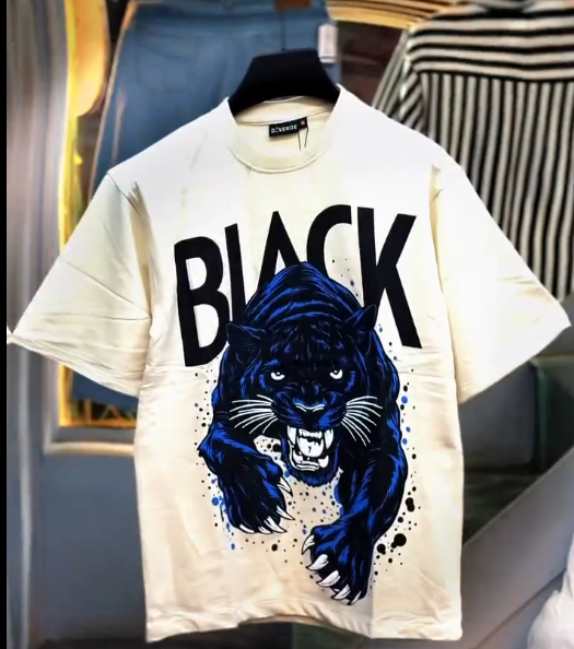 Bold Panther Graphic T-Shirt with “BLACK” Print – Streetwear Statement Tee