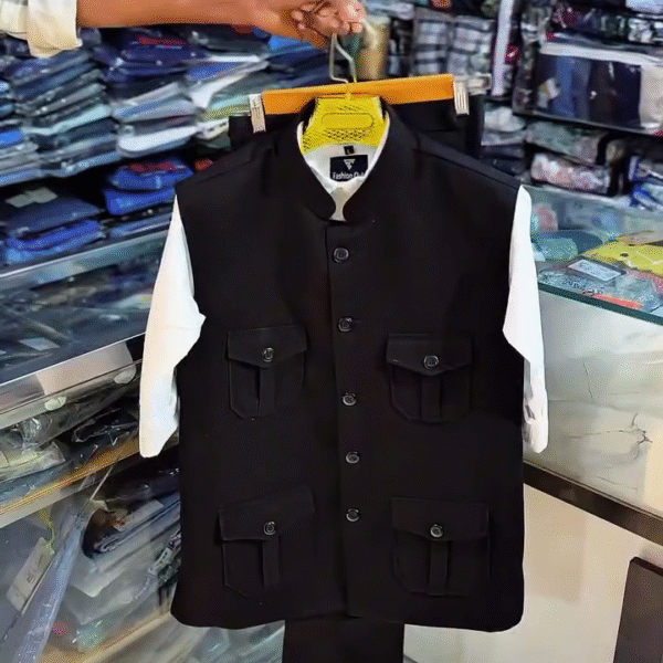 Classic Black Nehru Jacket Set with Pants – Sophisticated Ethnic & Formal Elegance