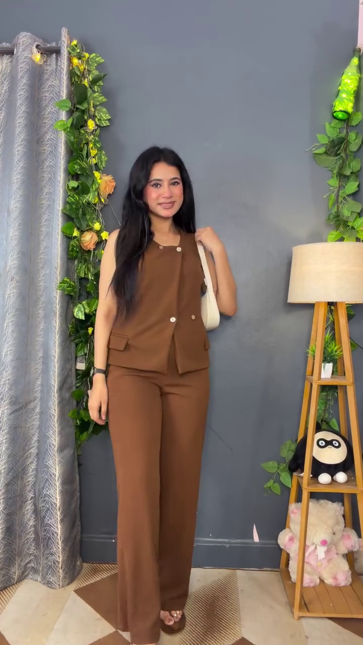 🤎 Redefine Modern Style with a Brown Sleeveless Jumpsuit & Matching Trousers 🤎 - Image 3