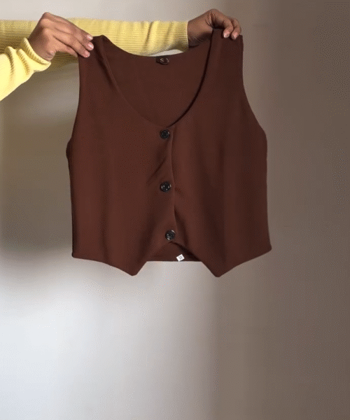 Chic Brown Sleeveless Button-Down Crop Top & Trousers Co-ord Set – Effortless Style, Perfectly Paired