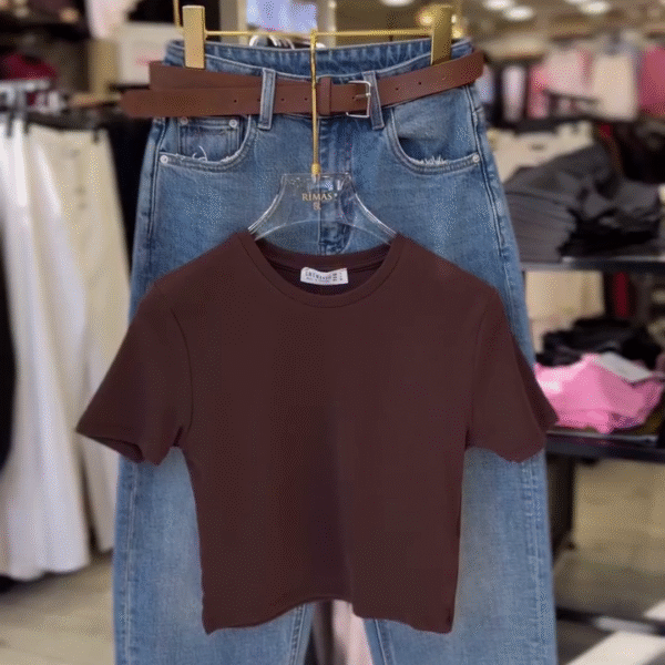 Stylish Brown Crop Top with Blue Jeans – Effortless Casual Chic Everyday Look