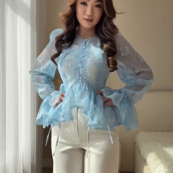 🌸 Light Blue Peplum Top – Feminine Flare Silhouette with Elegant Everyday Charm