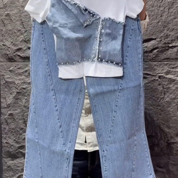 Trendy Denim Patchwork Co-Ord Set for Women – Casual Chic Meets Contemporary Style