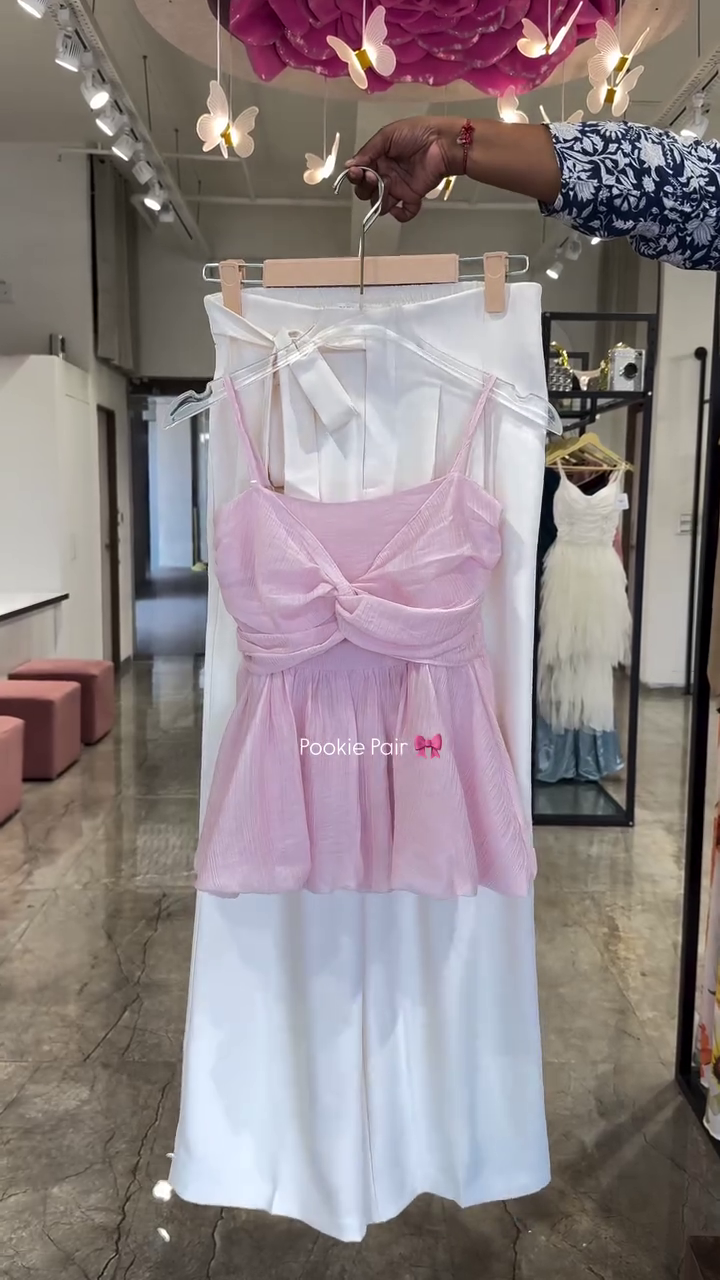 Elegant Mint Peplum Top & White Wide-Leg Pants Co-Ord Set – Chic Summer Fashion for Women - Image 3