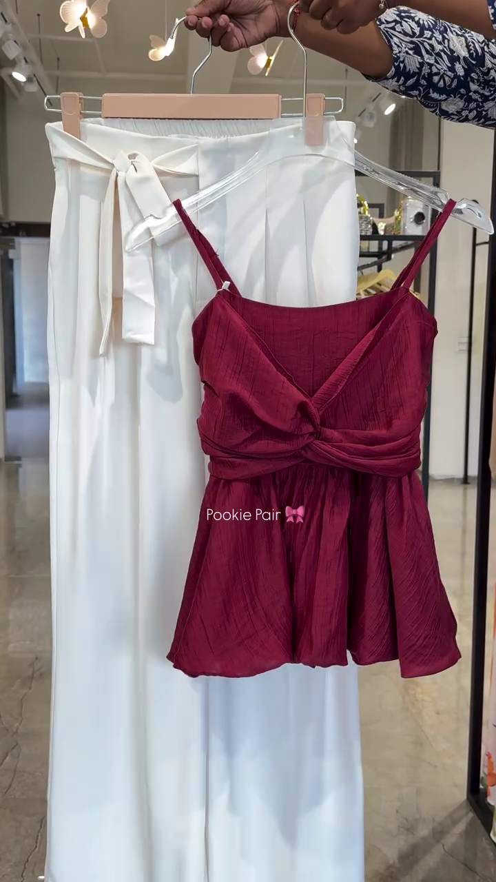 Elegant Mint Peplum Top & White Wide-Leg Pants Co-Ord Set – Chic Summer Fashion for Women - Image 4